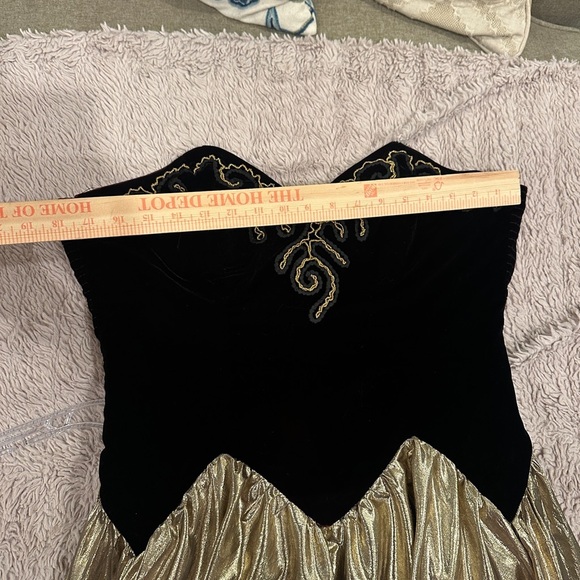 vintage 1980s gunne sax style Black Gold Bow Strapless Holiday Dress Bow - Picture 6 of 14